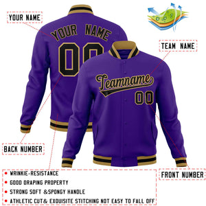 Custom Purple Black-Old Gold Classic Style Varsity Full-Snap Letterman Jacket