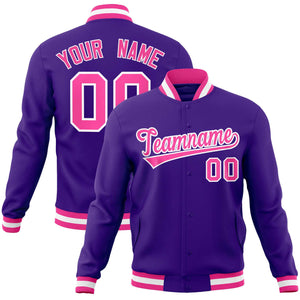 Custom Purple Pink-White Classic Style Varsity Full-Snap Letterman Jacket