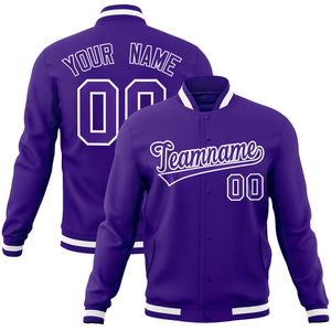 Custom Purple Purple-White Classic Style Varsity Full-Snap Letterman Jacket