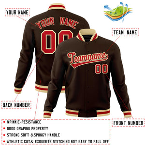 Custom Brown Red-Khaki Classic Style Varsity Full-Snap Letterman Jacket