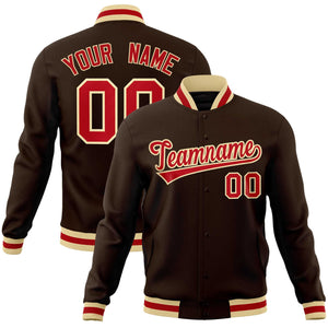 Custom Brown Red-Khaki Classic Style Varsity Full-Snap Letterman Jacket