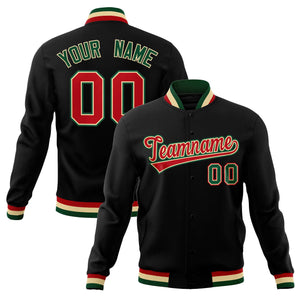 Custom Black Red-Green Classic Style Varsity Full-Snap Letterman Jacket