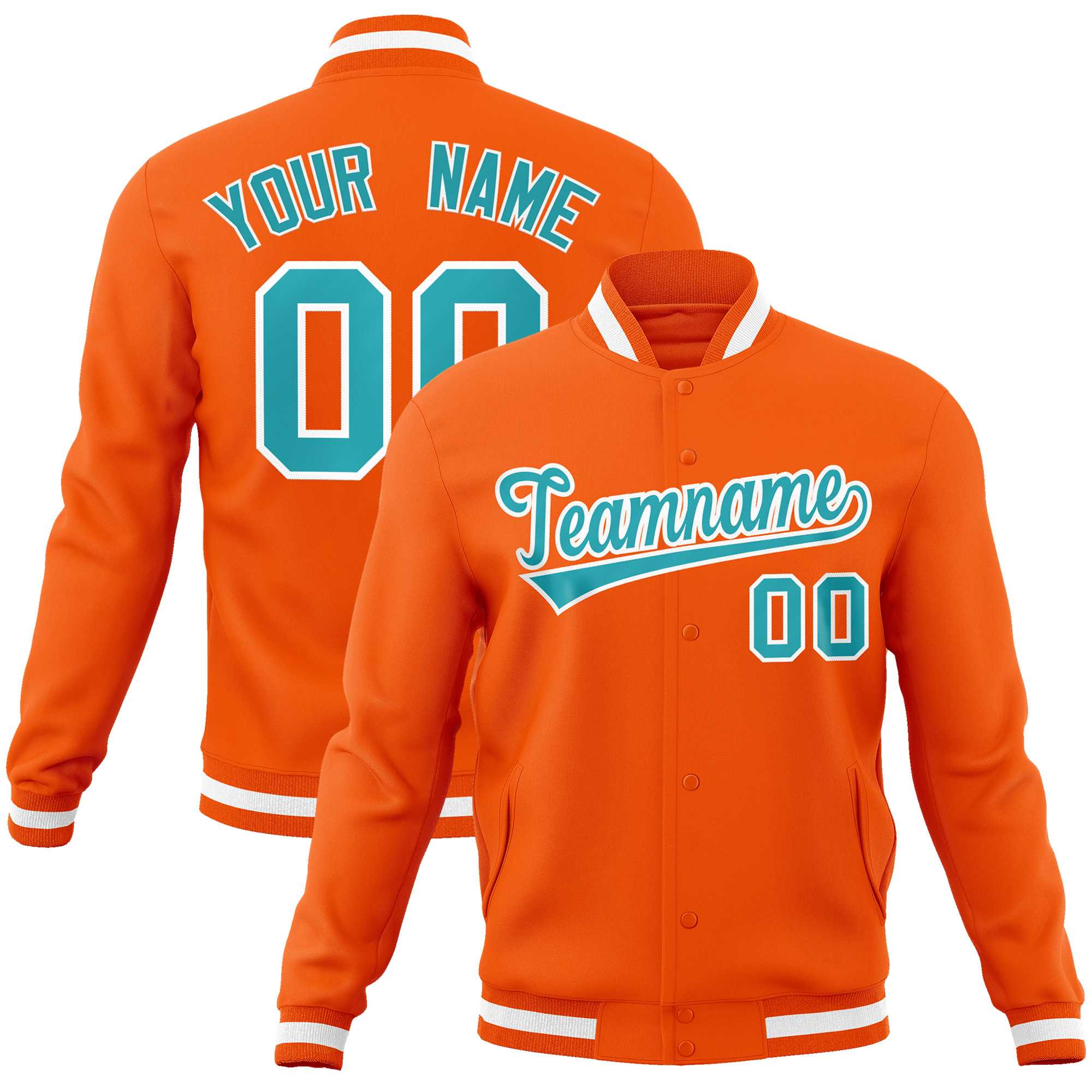 Custom Orange Aqua-White Classic Style Varsity Full-Snap Letterman Jacket