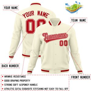 Custom Khaki Red-Red Classic Style Varsity Full-Snap Letterman Jacket