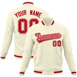 Custom Khaki Red-Red Classic Style Varsity Full-Snap Letterman Jacket