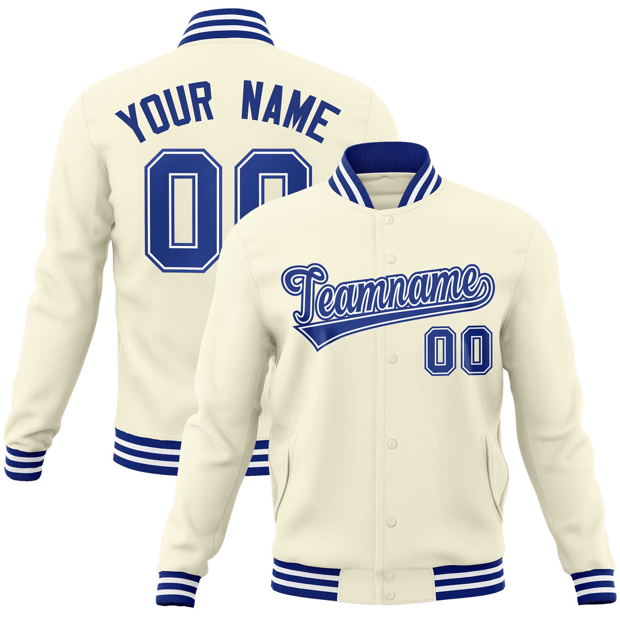 Custom Khaki Royal-Royal Classic Style Varsity Full-Snap Letterman Jacket