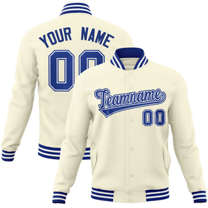 Custom Khaki Royal-Royal Classic Style Varsity Full-Snap Letterman Jacket