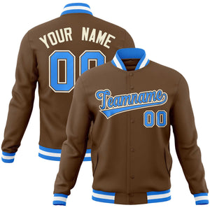 Custom Light Brown Powder Blue-Khaki Classic Style Varsity Full-Snap Letterman Jacket