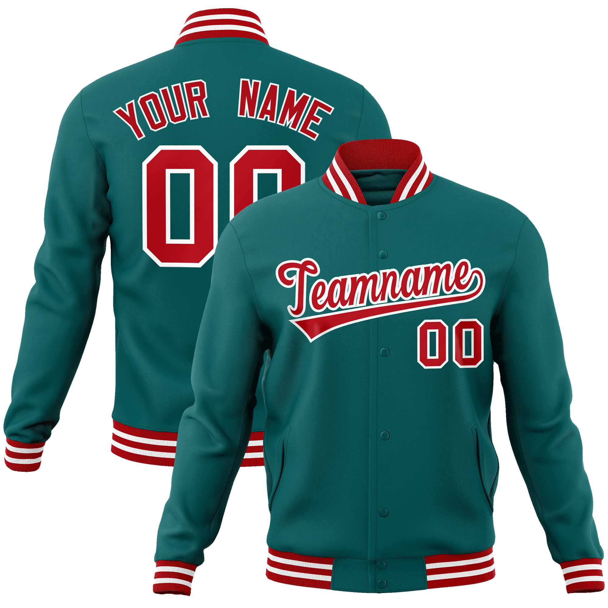 Custom Aqua Red-White Classic Style Varsity Full-Snap Letterman Jacket