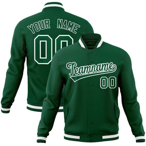 Custom Green Green-White Classic Style Varsity Full-Snap Letterman Jacket