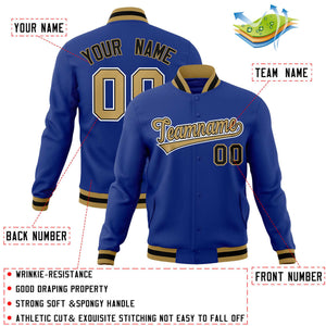 Custom Royal Old Gold-White Style classique Varsity Full-Snap Letterman Veste