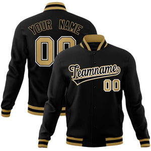 Custom Black Black-Old Gold Classic Style Varsity Full-Snap Letterman Jacket