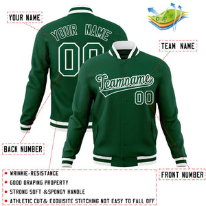 Custom Green Green-White Classic Style Varsity Full-Snap Letterman Jacket