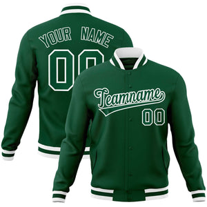 Custom Green Green-White Classic Style Varsity Full-Snap Letterman Jacket