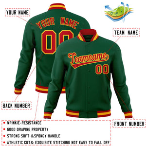 Custom Green Red-Gold Classic Style Varsity Full-Snap Letterman Jacket