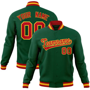 Custom Green Red-Gold Classic Style Varsity Full-Snap Letterman Jacket