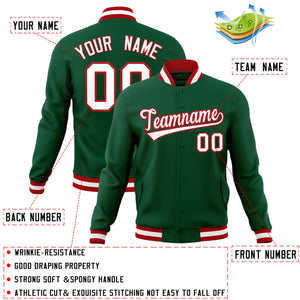 Custom Green White-Red Classic Style Varsity Full-Snap Letterman Jacket