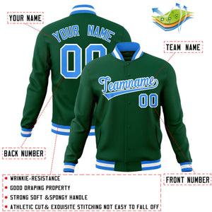 Custom Green Powder Blue-White Classic Style Varsity Full-Snap Letterman Jacket