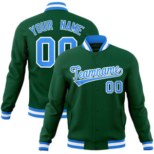 Custom Green Powder Blue-White Classic Style Varsity Full-Snap Letterman Jacket