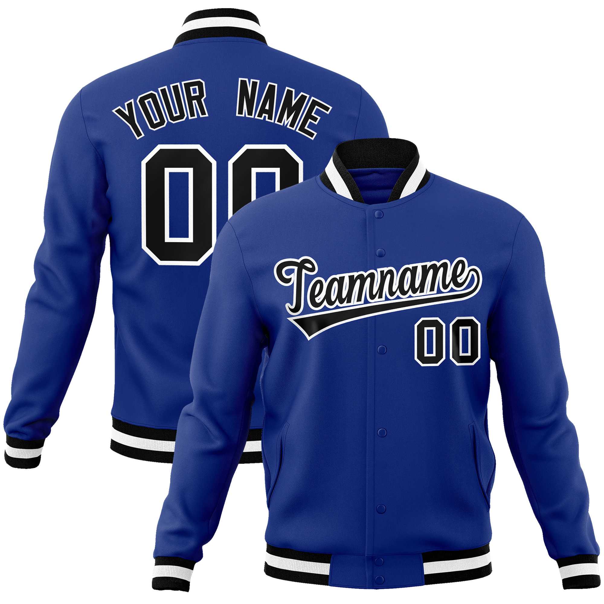 Custom Royal Black-White Classic Style Varsity Full-Snap Letterman Jacket