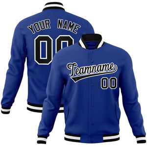 Custom Royal Black-White Classic Style Varsity Full-Snap Letterman Jacket