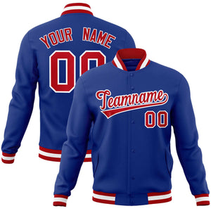 Custom Royal Red-White Classic Style Varsity Full-Snap Letterman Jacket