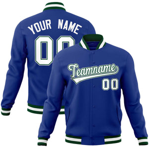 Custom Royal White-Gray Classic Style Varsity Full-Snap Letterman Jacket