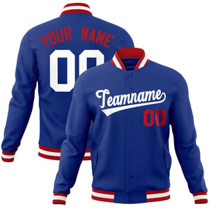 Custom Royal White Classic Style Varsity Full-Snap Letterman Jacket