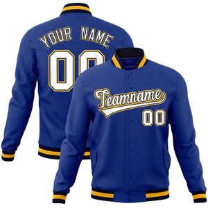 Custom Royal White-Gold Classic Style Varsity Full-Snap Letterman Jacket