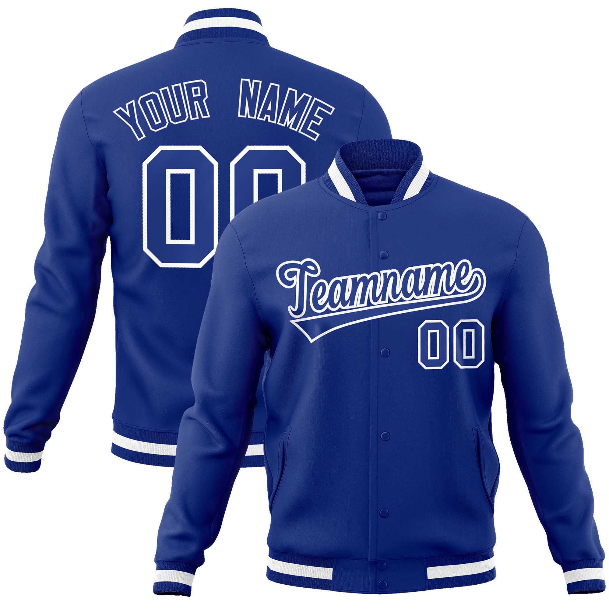 Custom Royal Royal-White Classic Style Varsity Full-Snap Letterman Jacket