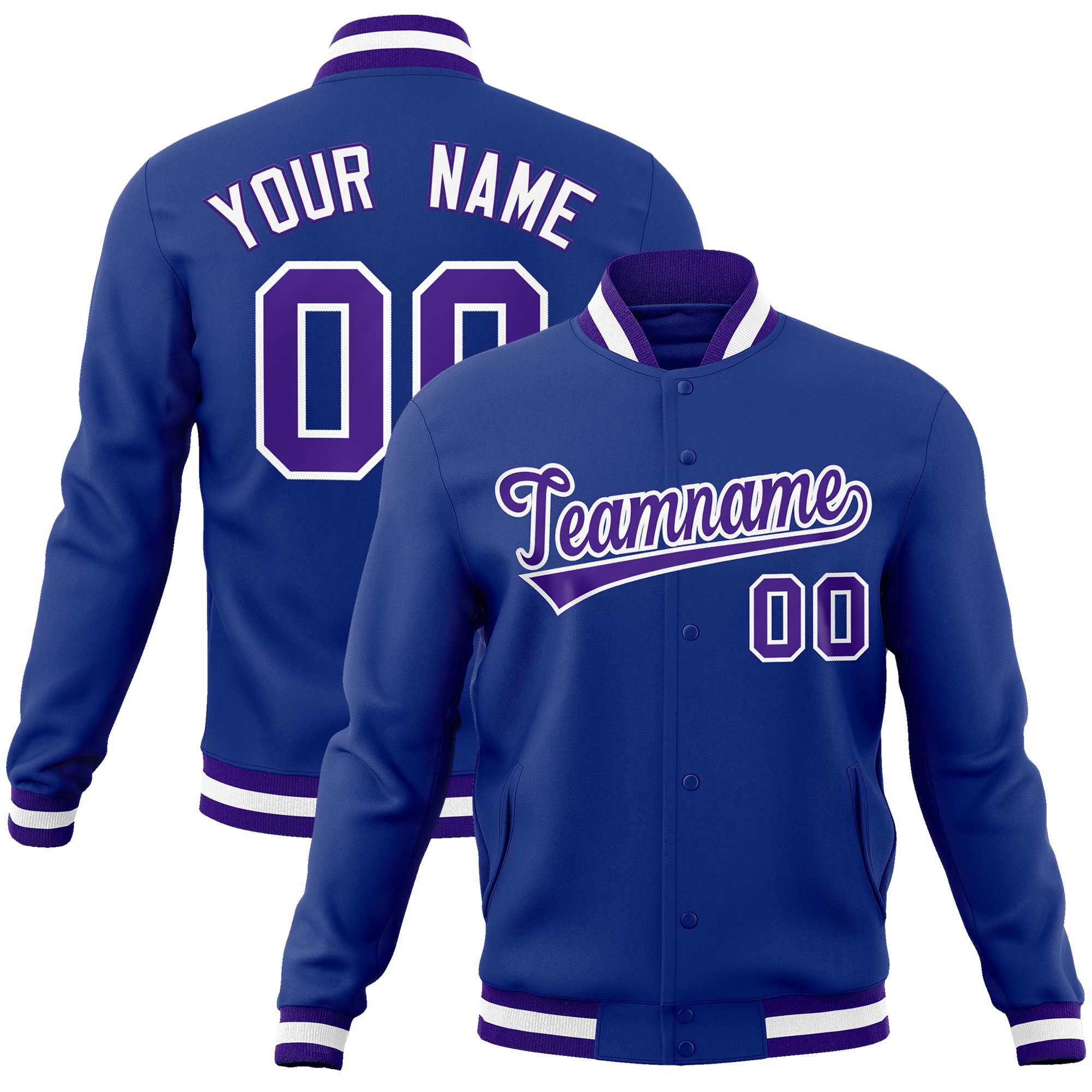 Custom Royal Purple-White Classic Style Varsity Full-Snap Letterman Jacket