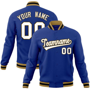 Custom Royal White-Black Classic Style Varsity Full-Snap Letterman Jacket