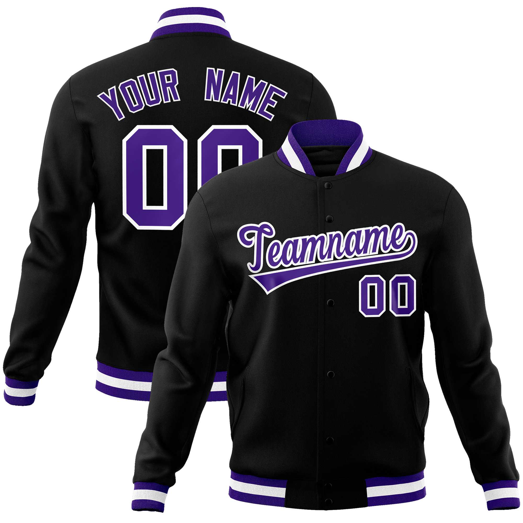 Custom Black Purple-White Classic Style Varsity Full-Snap Letterman Jacket