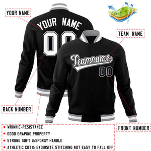 Custom Black White-Gray Classic Style Varsity Full-Snap Letterman Jacket