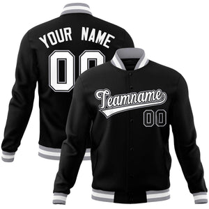 Custom Black White-Gray Classic Style Varsity Full-Snap Letterman Jacket