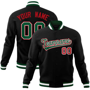 Custom Black Green-Red Classic Style Varsity Full-Snap Letterman Jacket