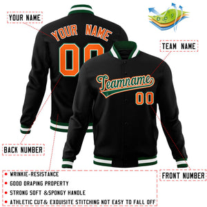 Custom Black Green-Orange Classic Style Varsity Full-Snap Letterman Jacket