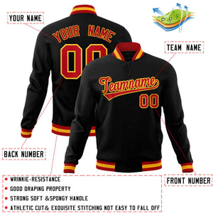 Custom Black Red-Gold Classic Style Varsity Full-Snap Letterman Jacket