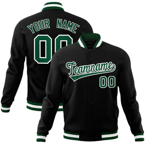 Custom Black Green-White Classic Style Varsity Full-Snap Letterman Jacket