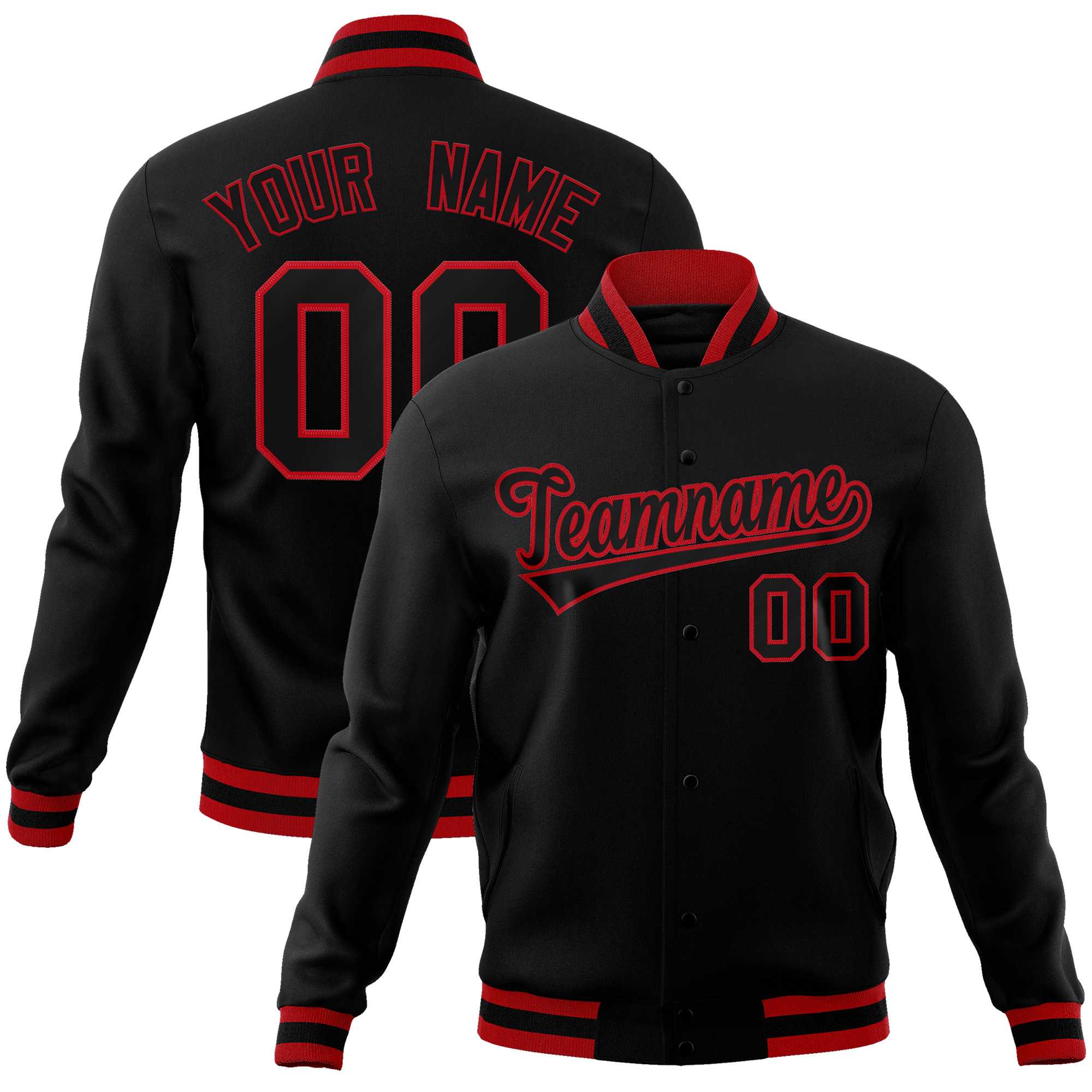 Custom Black Black-Red Classic Style Varsity Full-Snap Letterman Jacket