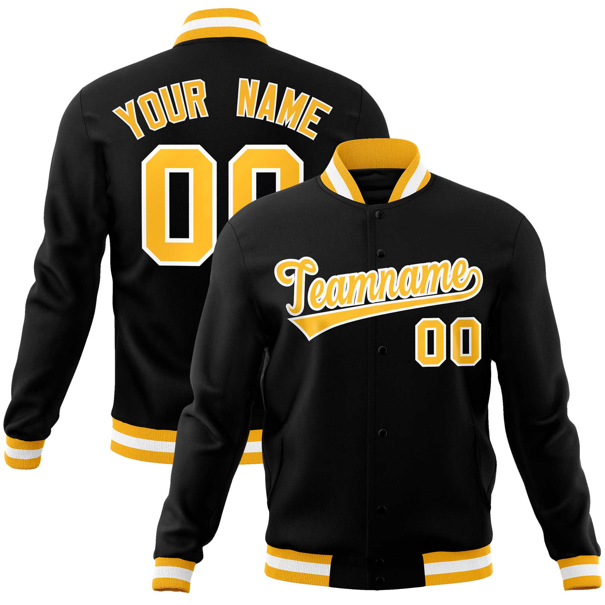 Custom Black Gold-White Classic Style Varsity Full-Snap Letterman Jacket