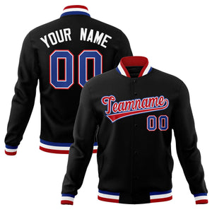 Custom Black Red-Royal Classic Style Varsity Full-Snap Letterman Jacket