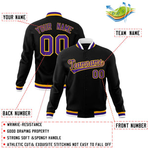 Custom Black Purple-Gold Classic Style Varsity Full-Snap Letterman Jacket