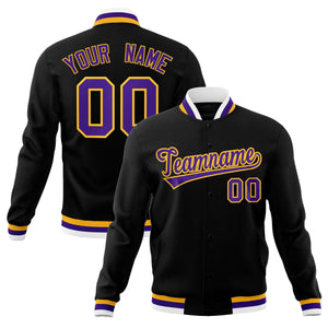 Custom Black Purple-Gold Classic Style Varsity Full-Snap Letterman Jacket