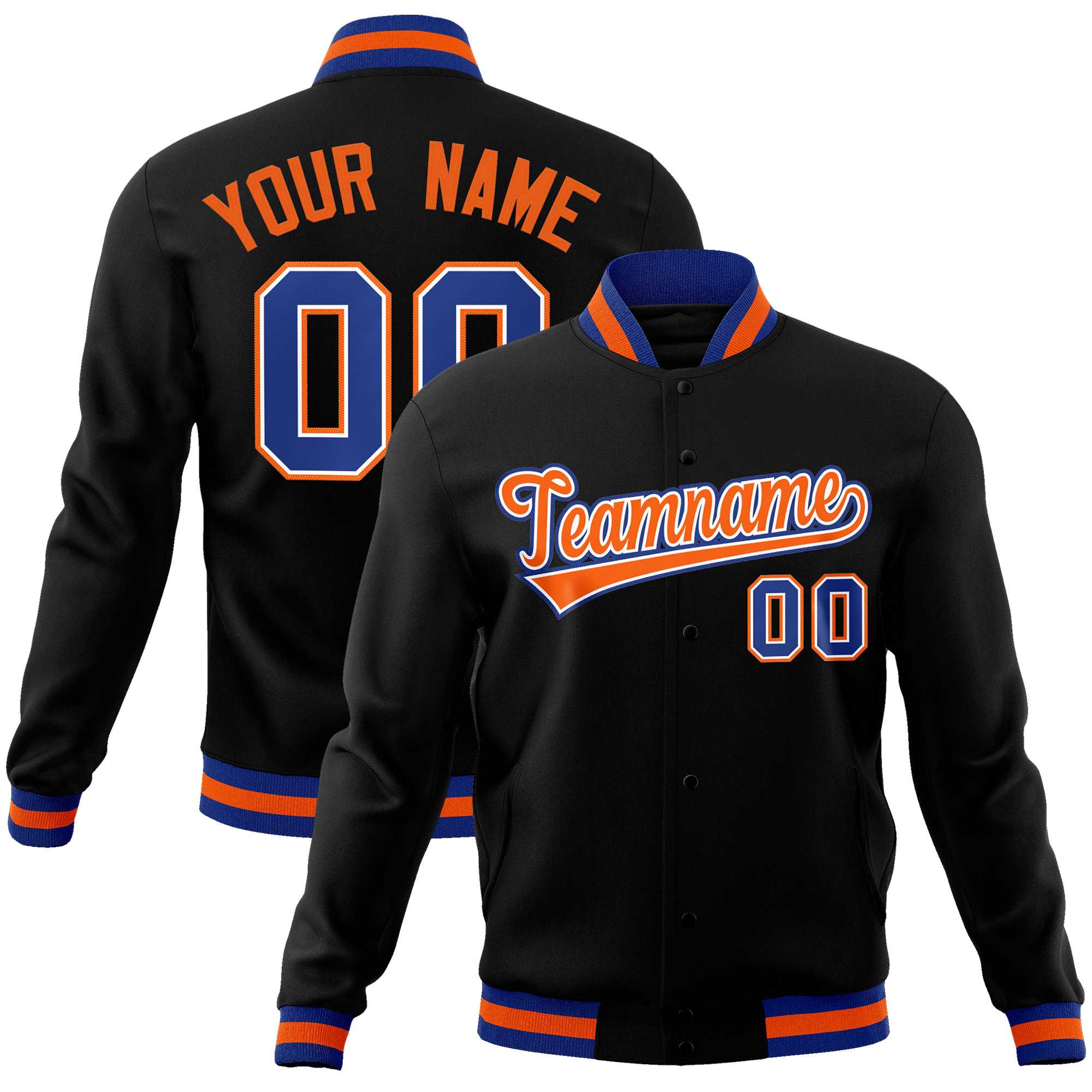 Custom Black Orange-Royal Classic Style Varsity Full-Snap Letterman Jacket