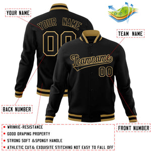 Custom Black Black-Old Gold Classic Style Varsity Full-Snap Letterman Jacket