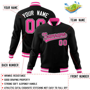 Custom Black Pink-White Classic Style Varsity Full-Snap Letterman Jacket