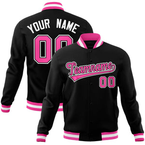 Custom Black Pink-White Classic Style Varsity Full-Snap Letterman Jacket