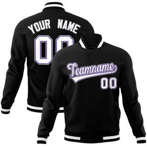 Custom Black White-Gray Classic Style Varsity Full-Snap Letterman Jacket