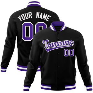 Custom Black Purple-White Classic Style Varsity Full-Snap Letterman Jacket